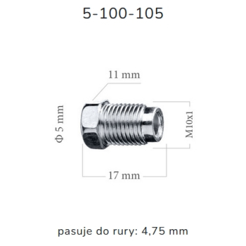 ZL105 - Końcówka przewodu hamulcowego M10x1x5 długość 16,7mm