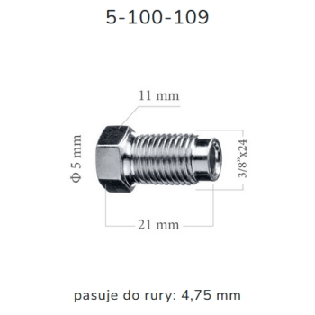 ZL109 - Końcówka przewodu hamulcowego M3/8x24x5 długość 21mm