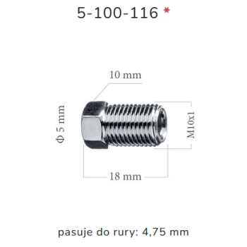 ZL116 - Końcówka przewodu hamulcowego M10x1x5 długość 18mm Tico