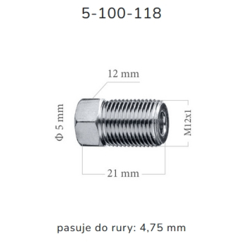 ZL118 - Końcówka przewodu hamulcowego M12x1x5 długość  21mm