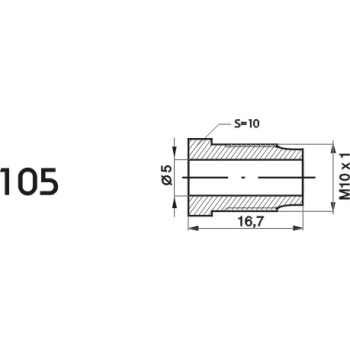 ZL105 - Końcówka przewodu hamulcowego M10x1x5 długość 16,7mm