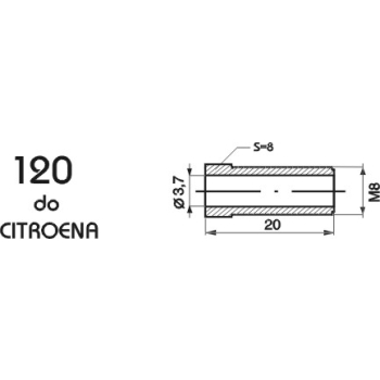 ZL120 - Końcówka przewodu hamulcowego M8 CITROEN długość 20mm